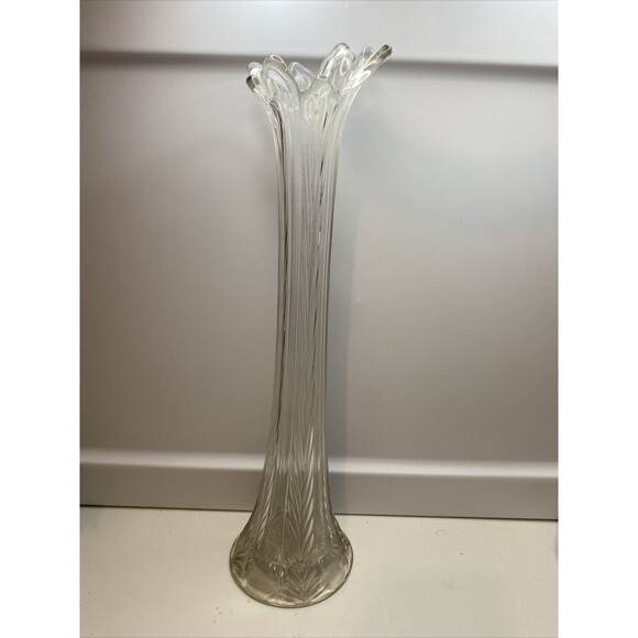MCM LE Smith Swung Stretch Clear Ribbed Vase - About 15" H -  8 Fingers - Picture 1 of 7